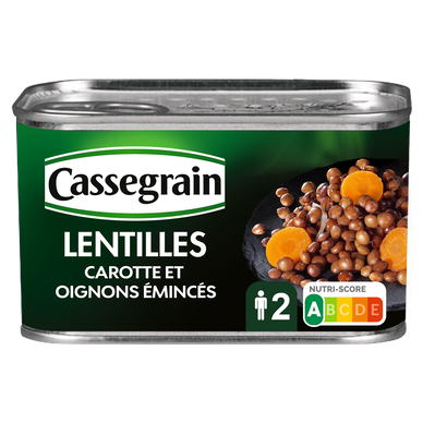Lentilles cuisinées aux oignons et carottes CASSEGRAIN - Boîte 265g