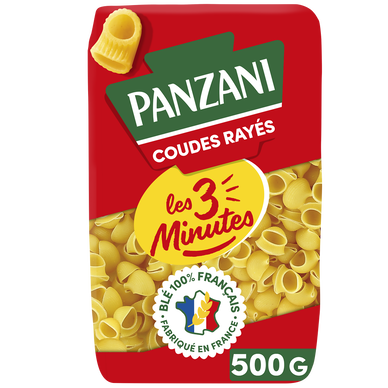 Pâtes COUDES RAYES Cuisson Rapide 3 Minutes blé Français PANZANI - 500g