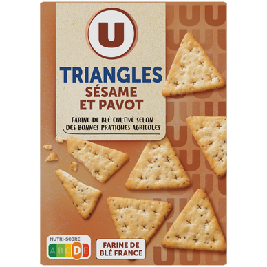 Biscuits apéritifs Crackers apéritifs triangles au sésame et pavot, 100g