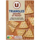 Biscuits apéritifs Crackers apéritifs triangles au sésame et pavot, 100g