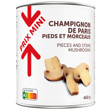 Champignons de Paris pieds et morceaux PRIX MINI - Boîte 460g