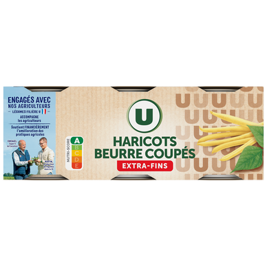 Haricots beurre coupés extra fins - 3  boîtes de 110g net égoutté