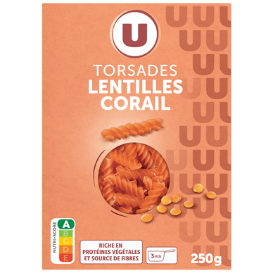 Pâtes Torsade lentilles corail, sachet 250g