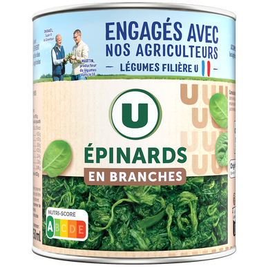Epinards en branches - Boîte de 530g net égoutté