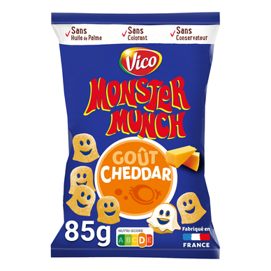 Biscuits apéritifs goût cheddar MONSTER MUNCH, sachet de 85g