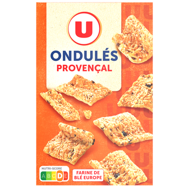 Biscuits apéritifs Crackers ondulés aux fromages & aux herbes provençales, U 65g