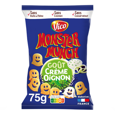 Biscuits apéritifs goût crème oignon MONSTER MUNCH, sachet de 75g