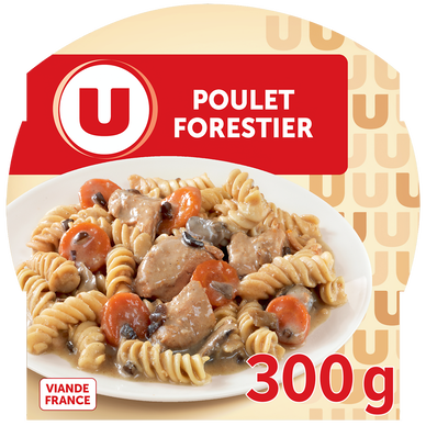 Poulet, carottes et champignons accompagné de pâtes, sauce crémeuse U300g
