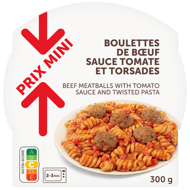 Boulettes de boeuf sauce tomate et torsades PRIX MINI 300g