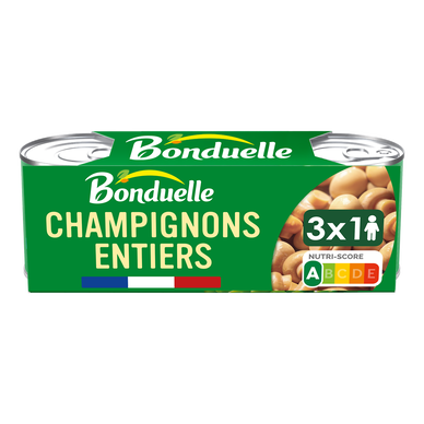 Champignons de Paris entiers sans sulfite BONDUELLE - 3 boîtes de 115g