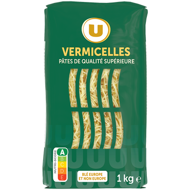 Pâtes Vermicelle qualité supérieure, U paquet cello de 1kg