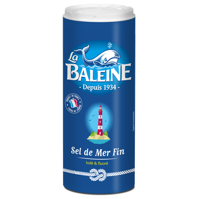 Sel de mer fin iodé et fluoré LA BALEINE, boîte verseuse de 750g