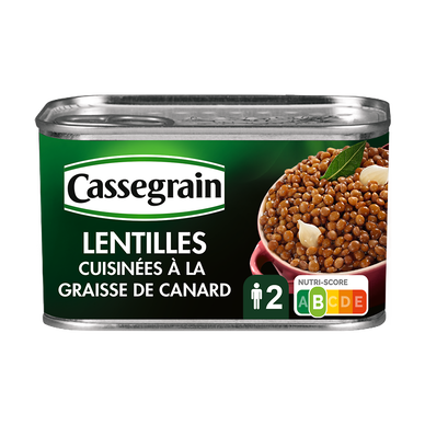Lentilles cuisinées graisse de canard et oignon grelots CASSEGRAIN - Boîte 410g