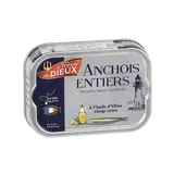 Anchois entiers recette façon sardines à l'huile d'olive vierge extraLE TRESOR DES DIEUX, 1/6, 115g
