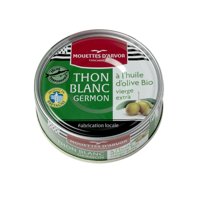 Thon blanc Germon à l'huile d'olive bio, LES MOUETTES D'ARVOR, 80g