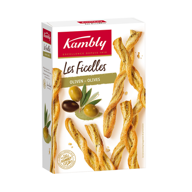 Biscuits apéritifs Ficelles aux olives vertes KAMBLY, 100g