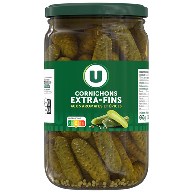 Cornichons extra-fins au vinaigre  bocal de 72cl, 360g
