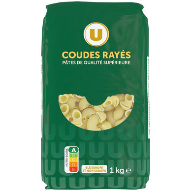 Pâtes Coudes rayés qualité supérieure, sachet de 1kg