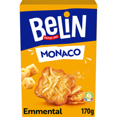 Biscuits apéritifs Crackers monaco emmental BELIN, 170g format familial