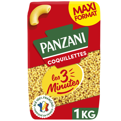 Pâtes COQUILLETTES Cuisson Rapide 3 Minutes blé Français PANZANI - 1kg