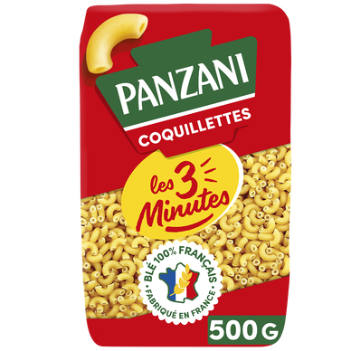 Pâtes COQUILLETTES Cuisson Rapide 3 Minutes blé Français PANZANI - 500g