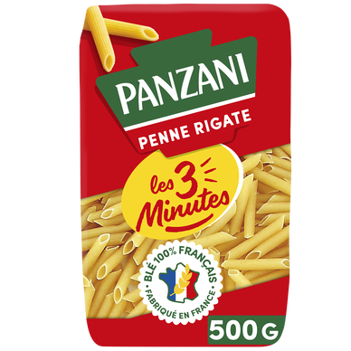 Pâtes PENNE RIGATE Cuisson Rapide 3 Minutes blé Français PANZANI - 500g