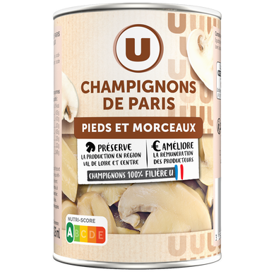 Champignons de Paris pieds et morceaux  - Boîte de 230g net égoutté