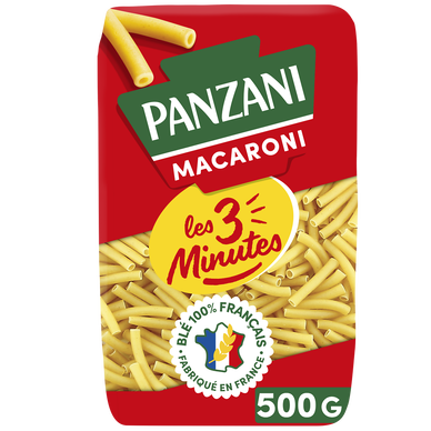 Pâtes MACARONI Cuisson Rapide 3 Minutes blé Français PANZANI - 500g