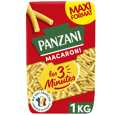 Pâtes MACARONI Cuisson Rapide 3 Minutes blé Français PANZANI - 1kg