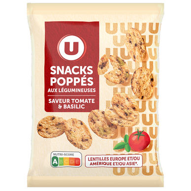 Biscuit apéritif Snacks poppes saveur tomate ail basilic, sachet de 70g