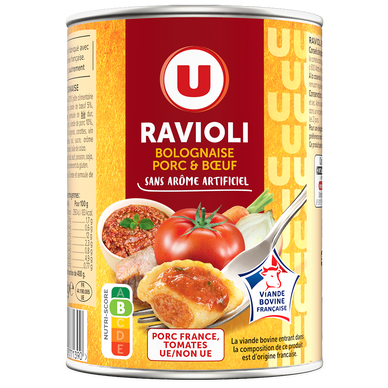Ravioli bolognaise porc boeuf VBF, U boîte 400g
