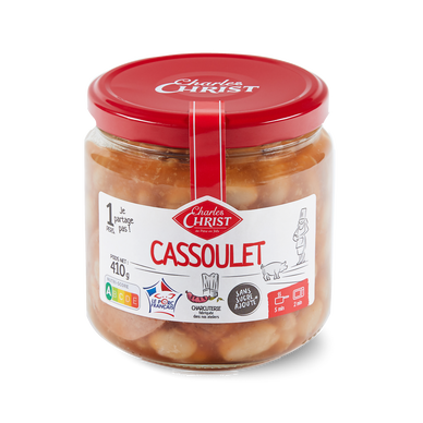 Cassoulet cuisiné aux haricots lingots pur porc français CHRIST, Boîtede 410g