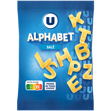 Biscuits apéritifs Snacks alphabets nature U, 75g
