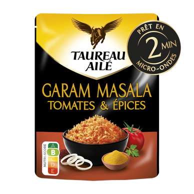 Riz Basmati garam masala tomates épices micro ondables 2 minutes TAUREAU AILE 220g