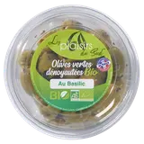 Olive verte denoyautée basilic, BIO, Barquette 120g