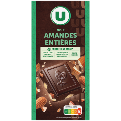 Chocolat noir aux amandes U tablette de 200g