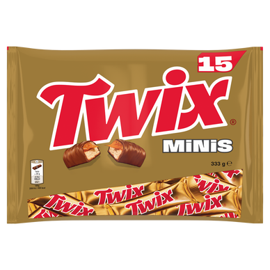 Barres chocolat Biscuit caramel Minis TWIX 333g,carton de 24