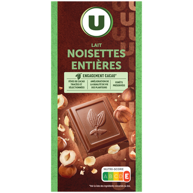 Chocolat au lait et aux noisettes entières  Tablette de 200g