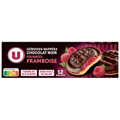 Biscuits fourrés à la framboise nappés de chocolat  paquet de 150g