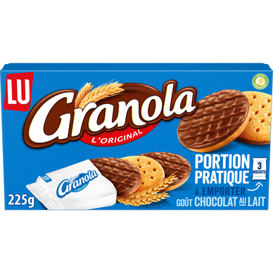 Biscuits sablés nappés au chocolat au lait pocket GRANOLA LU, 6 sachets, 225g