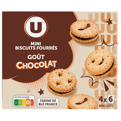 Mini biscuits fourrés ronds parfum chocolat 4x6, 168g