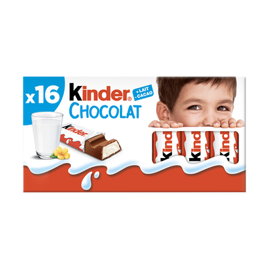 Barres chocolat au lait KINDER, x16 soit Tablette de 200g