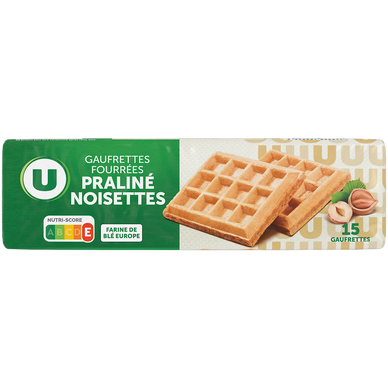 Gaufrettes fourrées noisettes et praliné  paquet de 110g