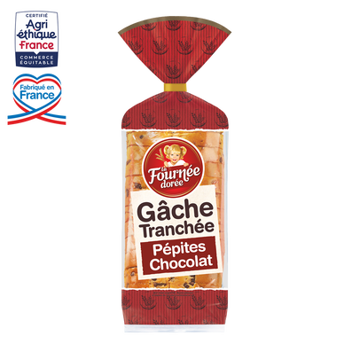 Gâche tranchée aux pépites de chocolat LA FOURNEE DOREE, 500g