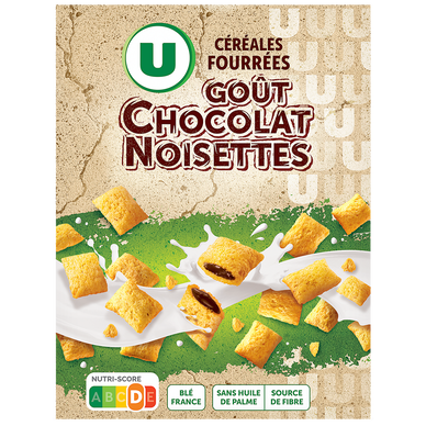 Céréales fourrées au chocolat et noisettes  boîte de 375g