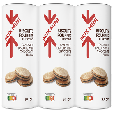 Biscuits fourrés chocolat PRIX MINI - 3x300g