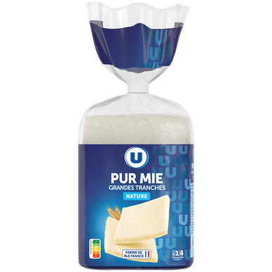 Pain de mie nature sans croûte grandes tranches - 14 tranches - 500g