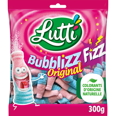 Bonbons pétillants Bubblizz original LUTTI bouteille acidulée, sachet300g