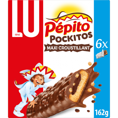 Biscuits barre au chocolat et riz soufflé maxi croustillant Pepito Pockitos LU - Paquet 162g