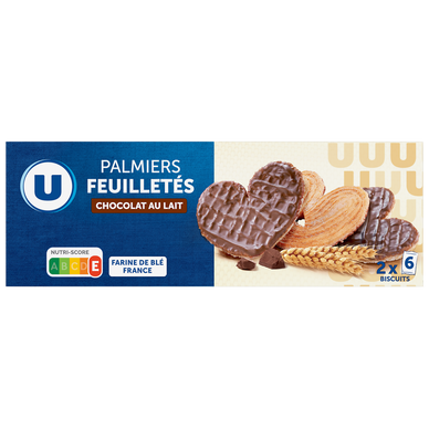 Palmiers feuilletés nappés chocolat au lait, paquet 110g